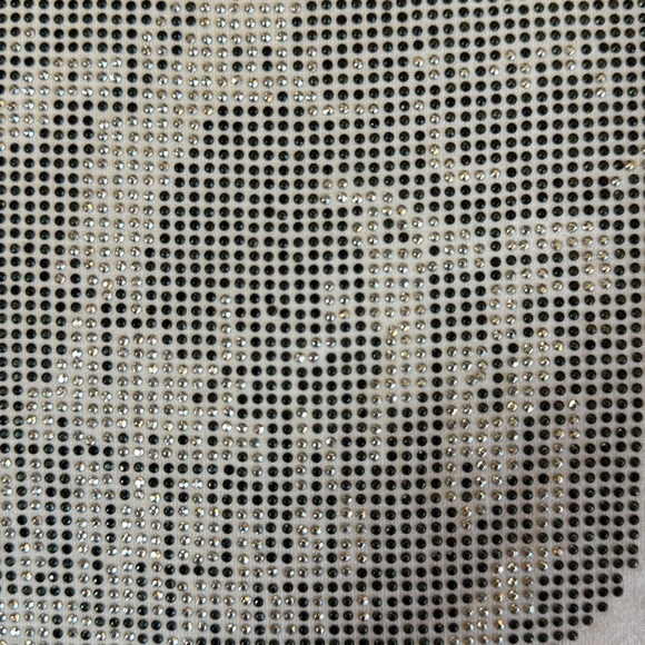 Women’s Shimmery Skull Tee White Silver Metallic Beaded Whimsigoth Grunge Small - Picture 9 of 11